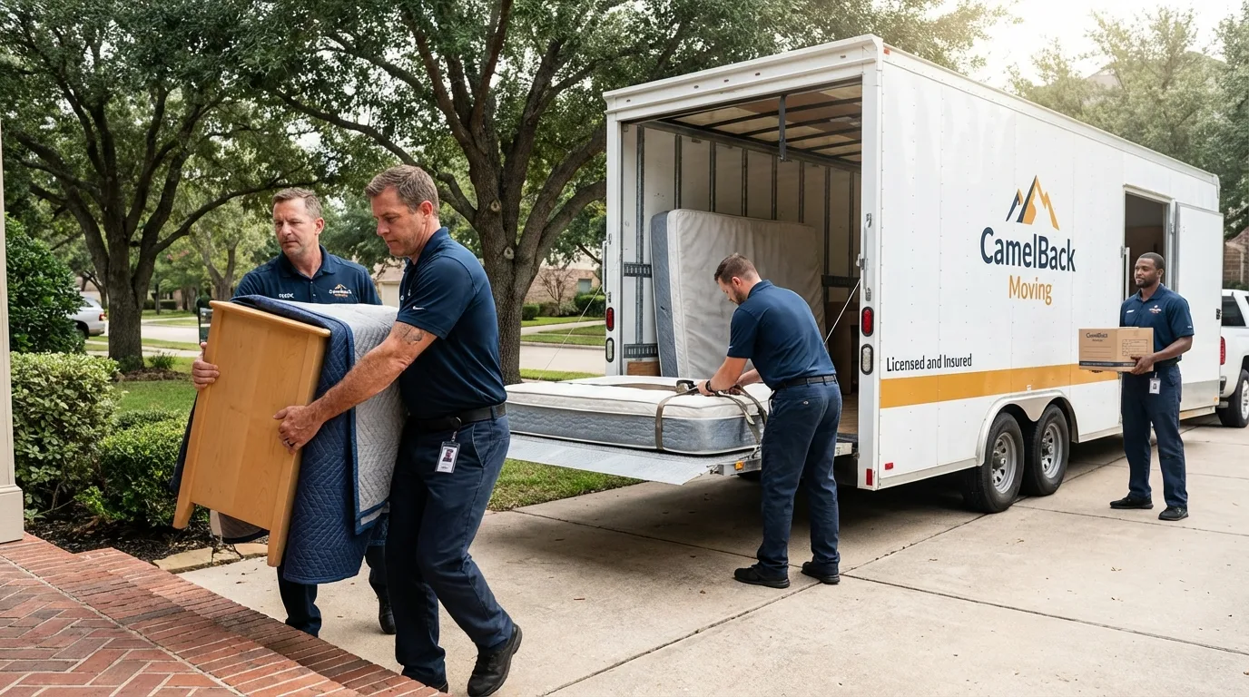 Crew loading residential truck for cross-state move from Haubstadt, IN