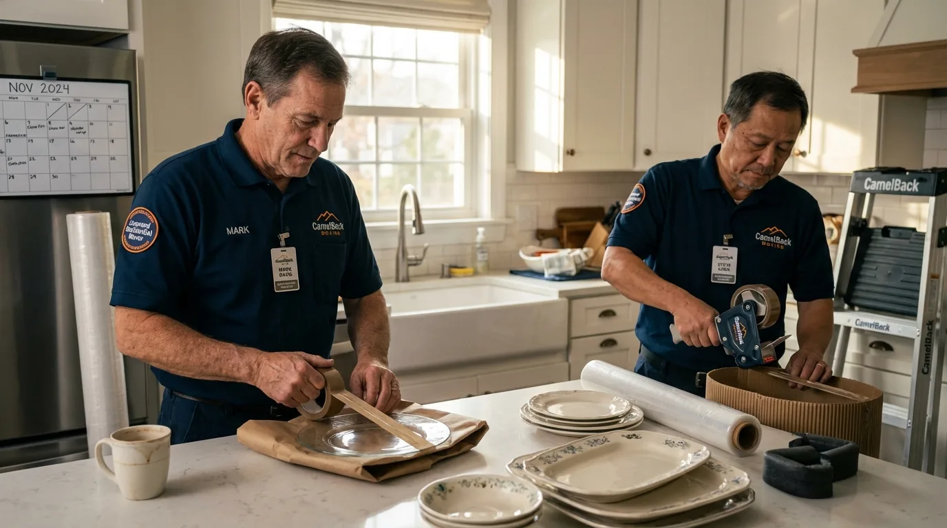 Professional crew packing kitchen dishware in Haubstadt, IN
