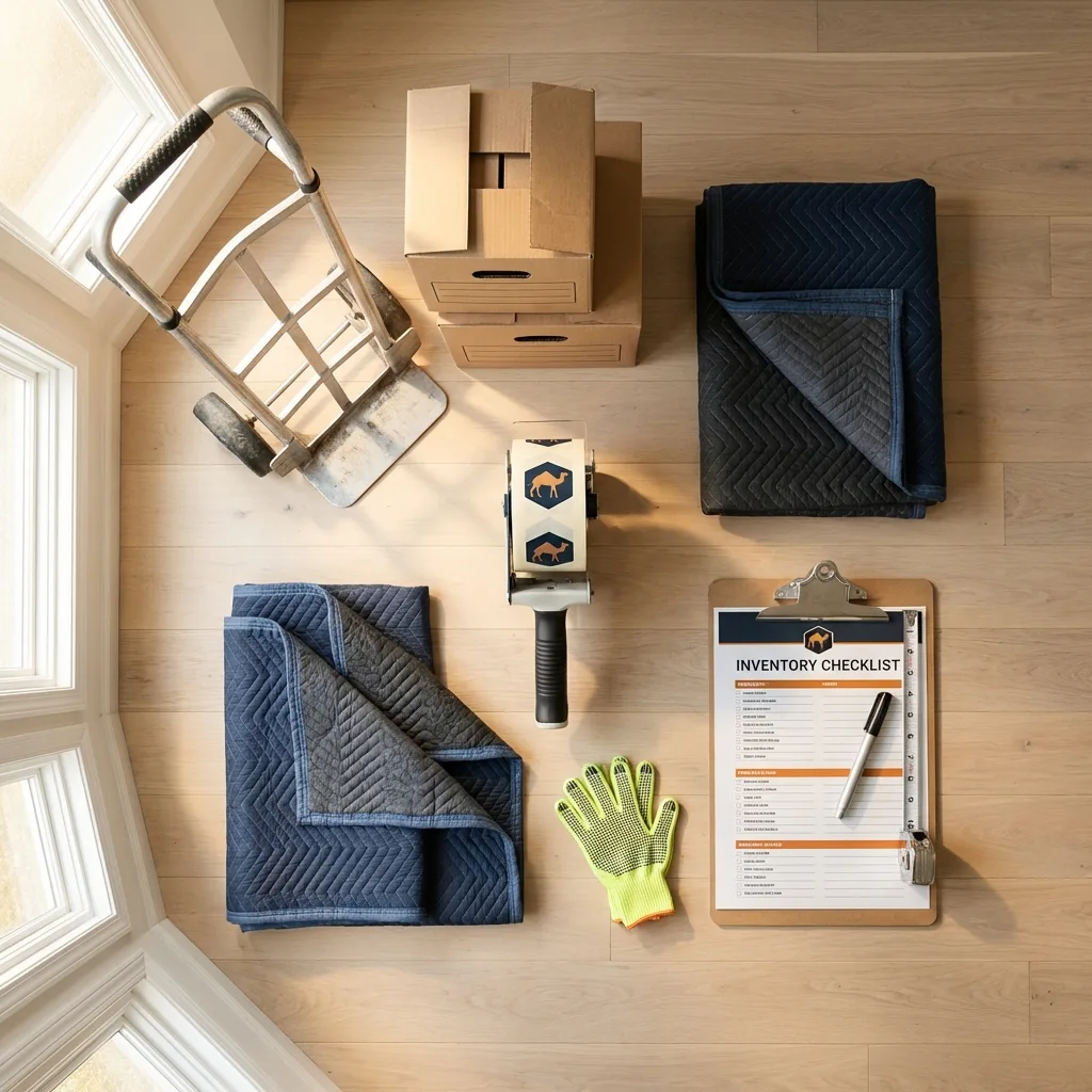 Professional moving supplies and packing materials layout for Haubstadt residential relocations